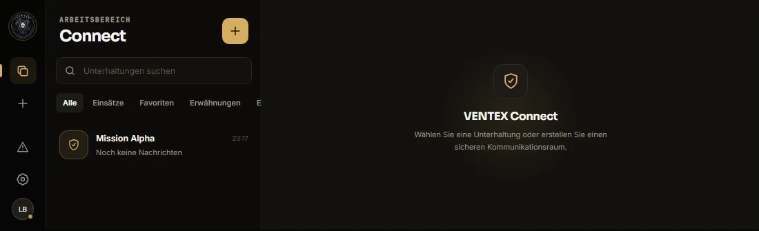 Reale VENTEX Connect Arbeitsfläche mit der synthetischen Mission Alpha
